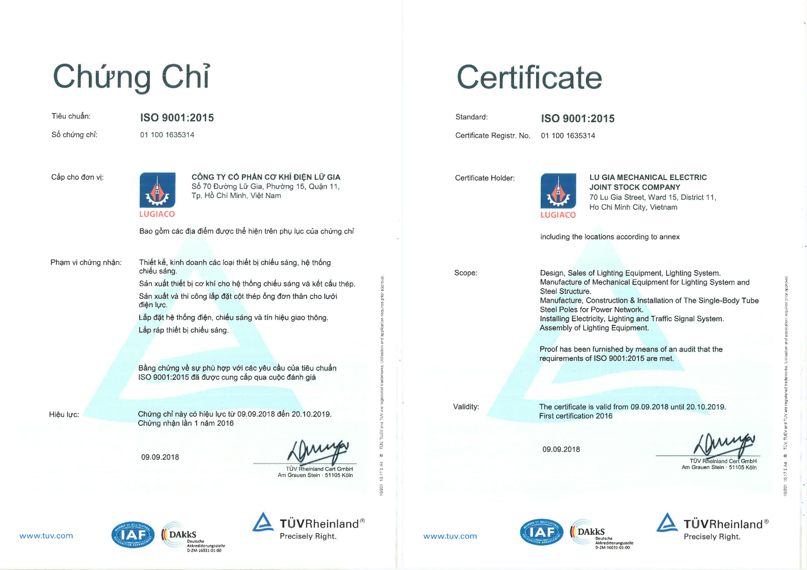 Chung chi ISO 9001 2015